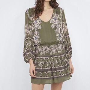 Free People Moonlight Drive Dress In Olive Smocked Waist